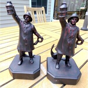 J.B. Hirsch Sailor Bookends Holding Lantern Anchor “ Lightning The Way” Nautical